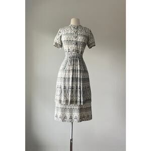 1940 Scrollwork Print Peplum Dress  XS/S